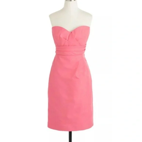 New 4 JCREW Raquel Sheath Dress Strapless Cotton Formal Salmon Pink Short Small - Picture 1 of 5
